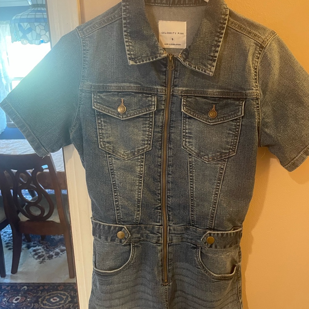 Denim Short Sleeve Jumpsuit (shorts length)